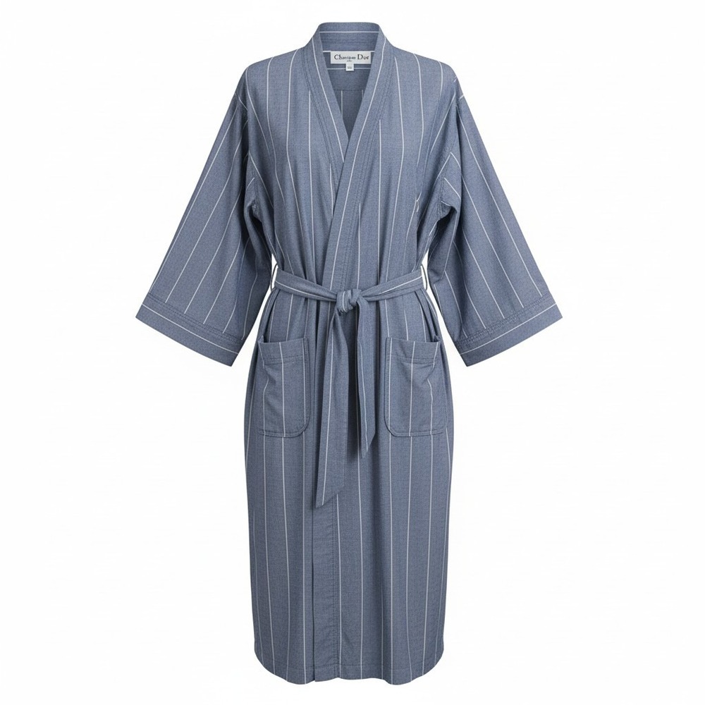 Christian Dior Mens Pinstripe Robe Cotton Vintage Quiet Luxury OS